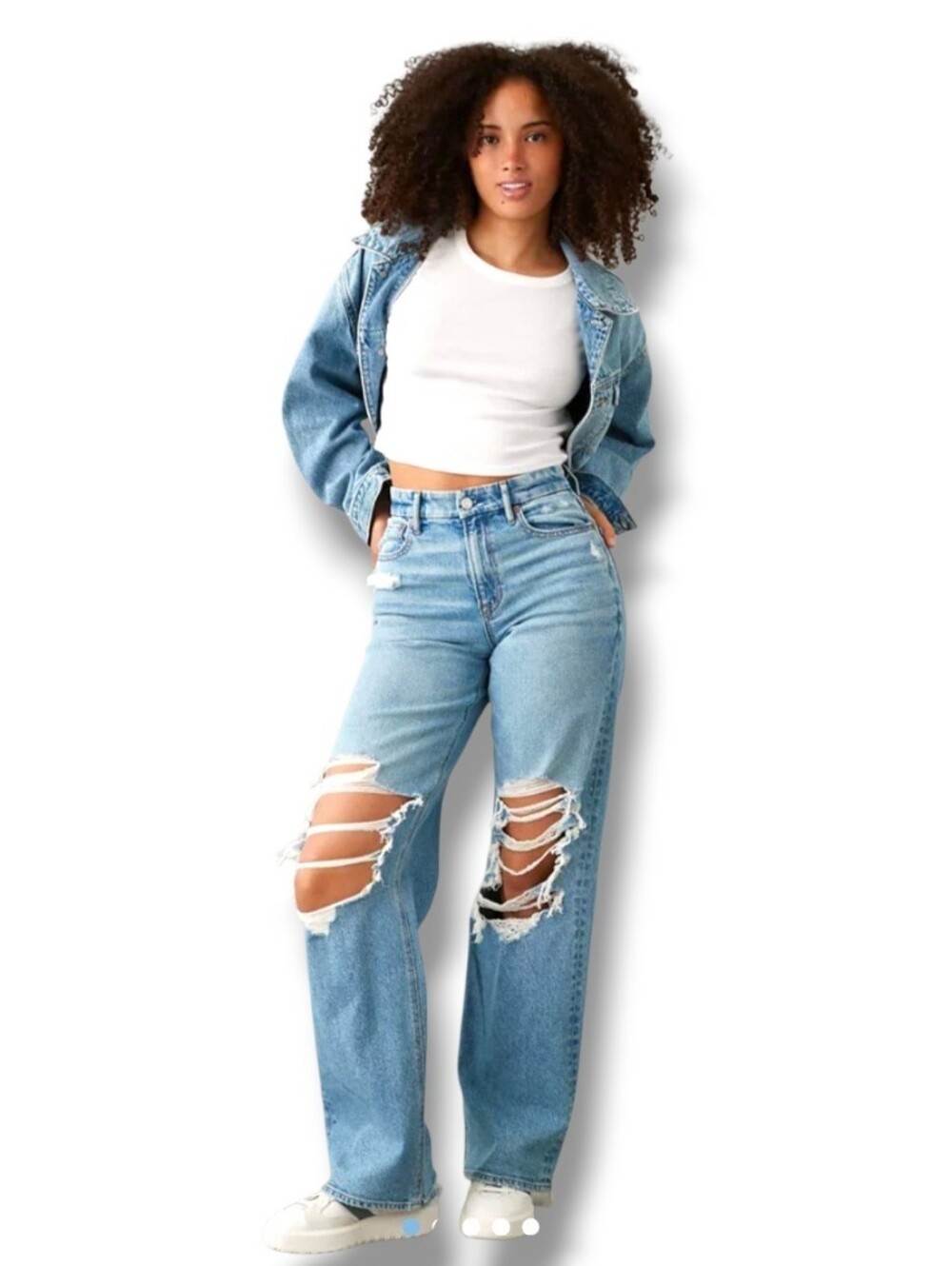 American Eagle Curvy Super High-Rise Heavily Distressed Straight Baggy Jeans